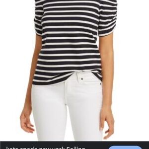 Anne Klein Black and White Striped Short Sleeve Top